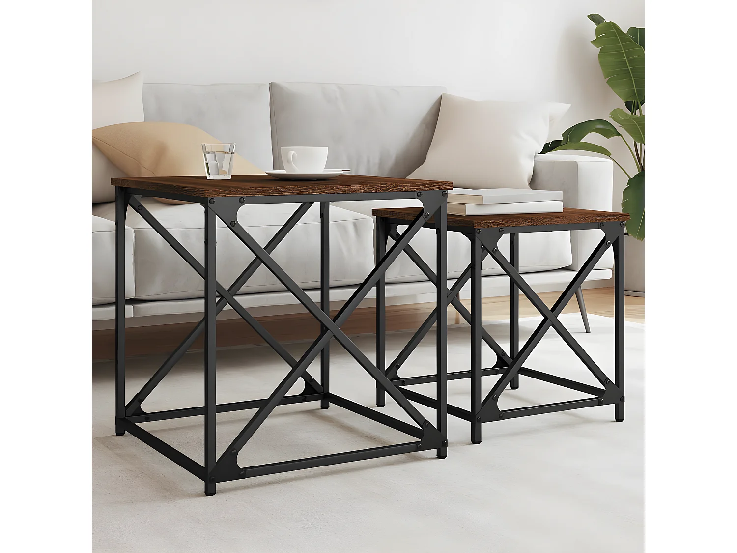 Tables basses gigognes 2 pcs chêne marron bois d'ingénierie