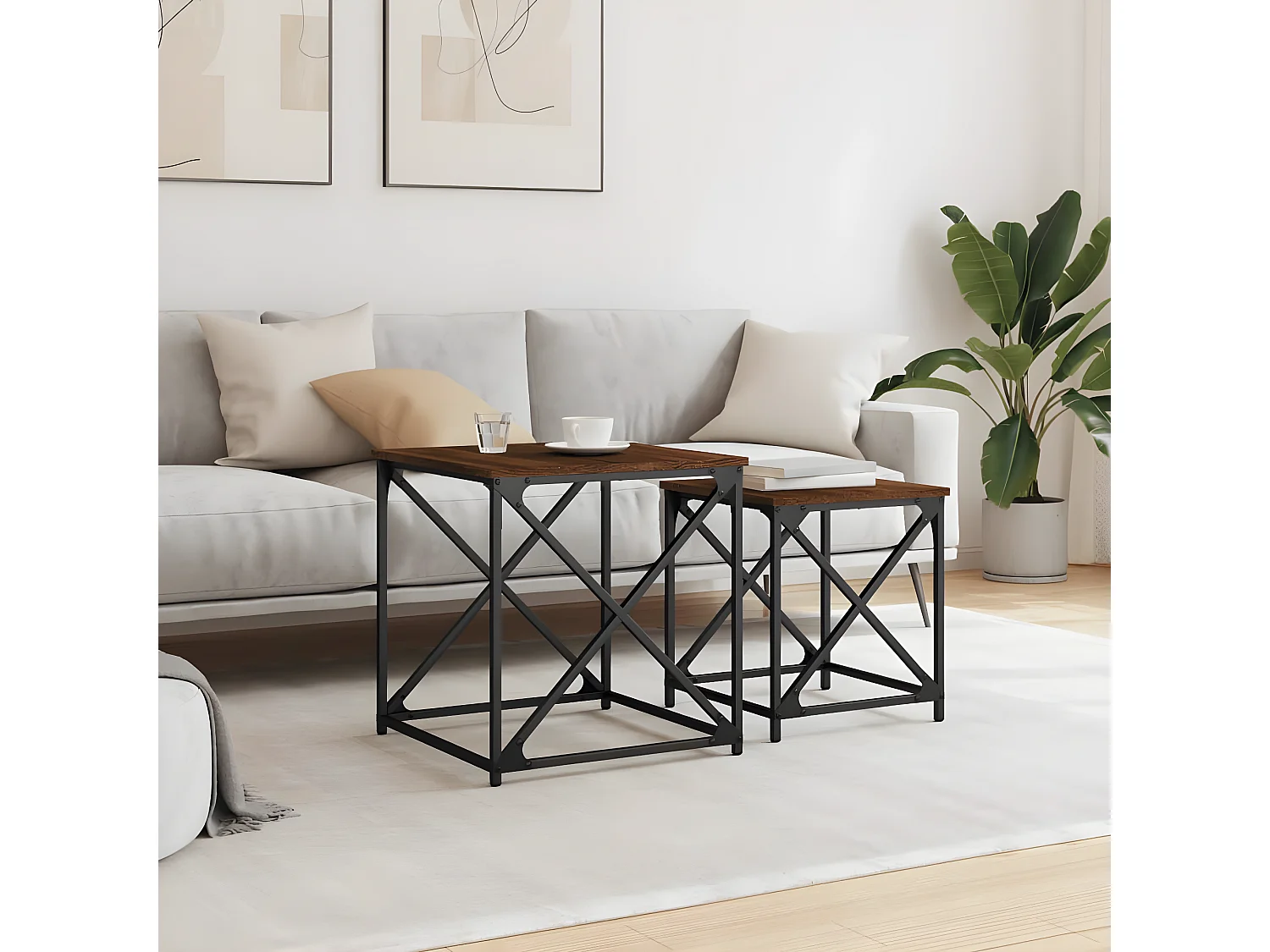 Tables basses gigognes 2 pcs chêne marron bois d'ingénierie