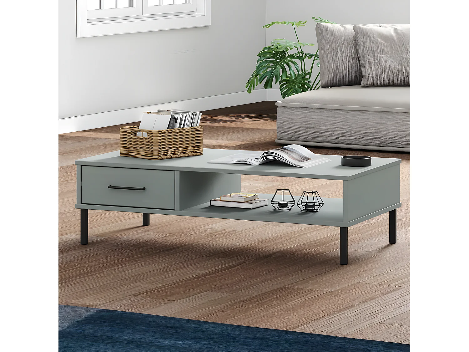 Table basse avec pieds en métal Gris Bois pin massif OSLO