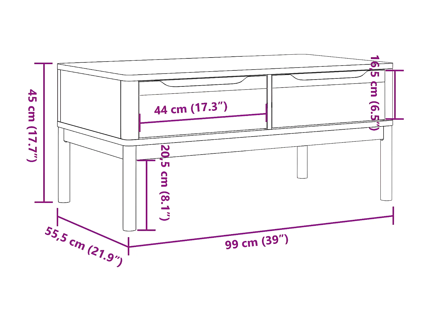 Table basse FLORO cire marron 99x55,5x45 bois massif de pin