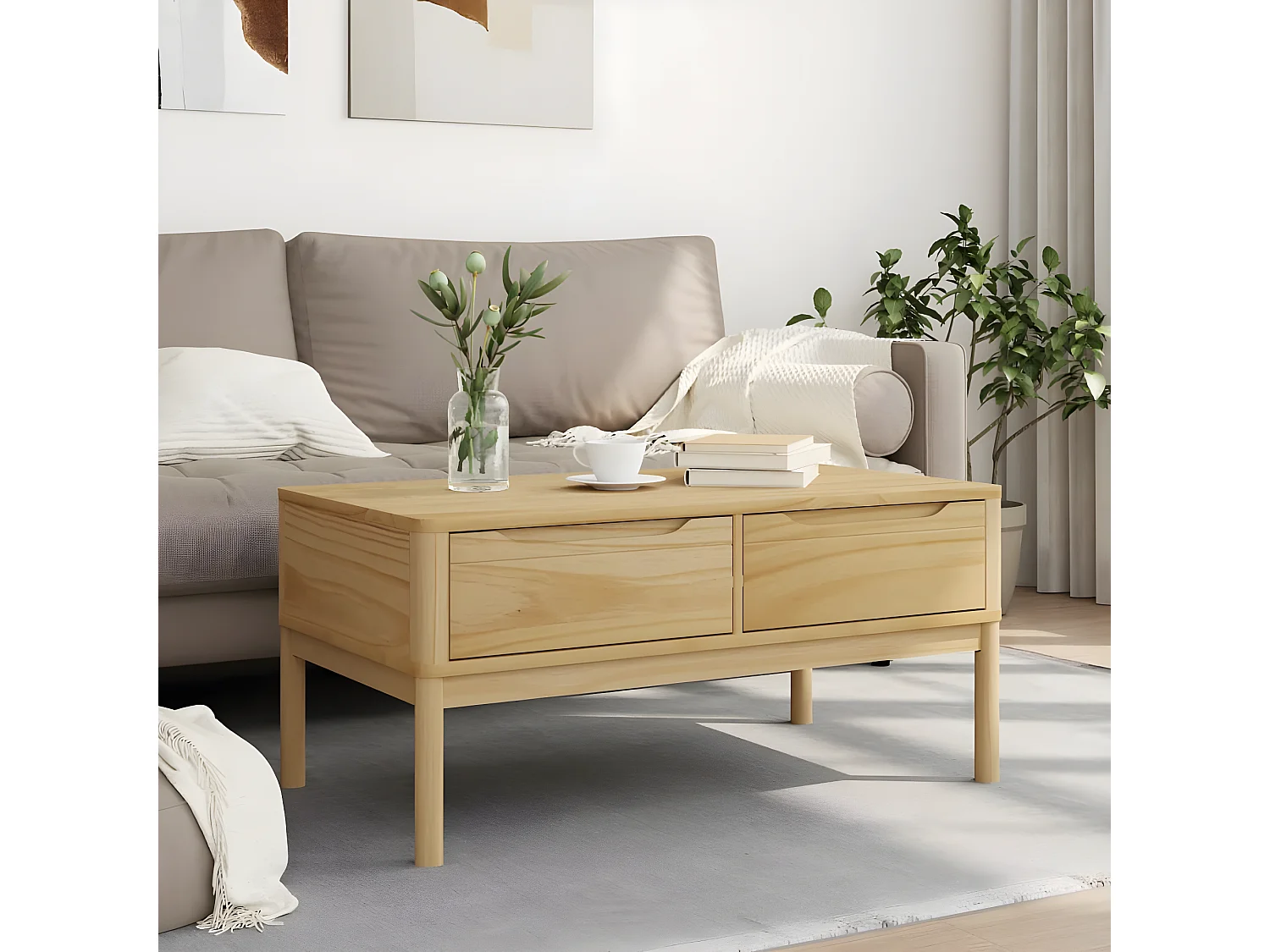 Table basse FLORO cire marron 99x55,5x45 bois massif de pin