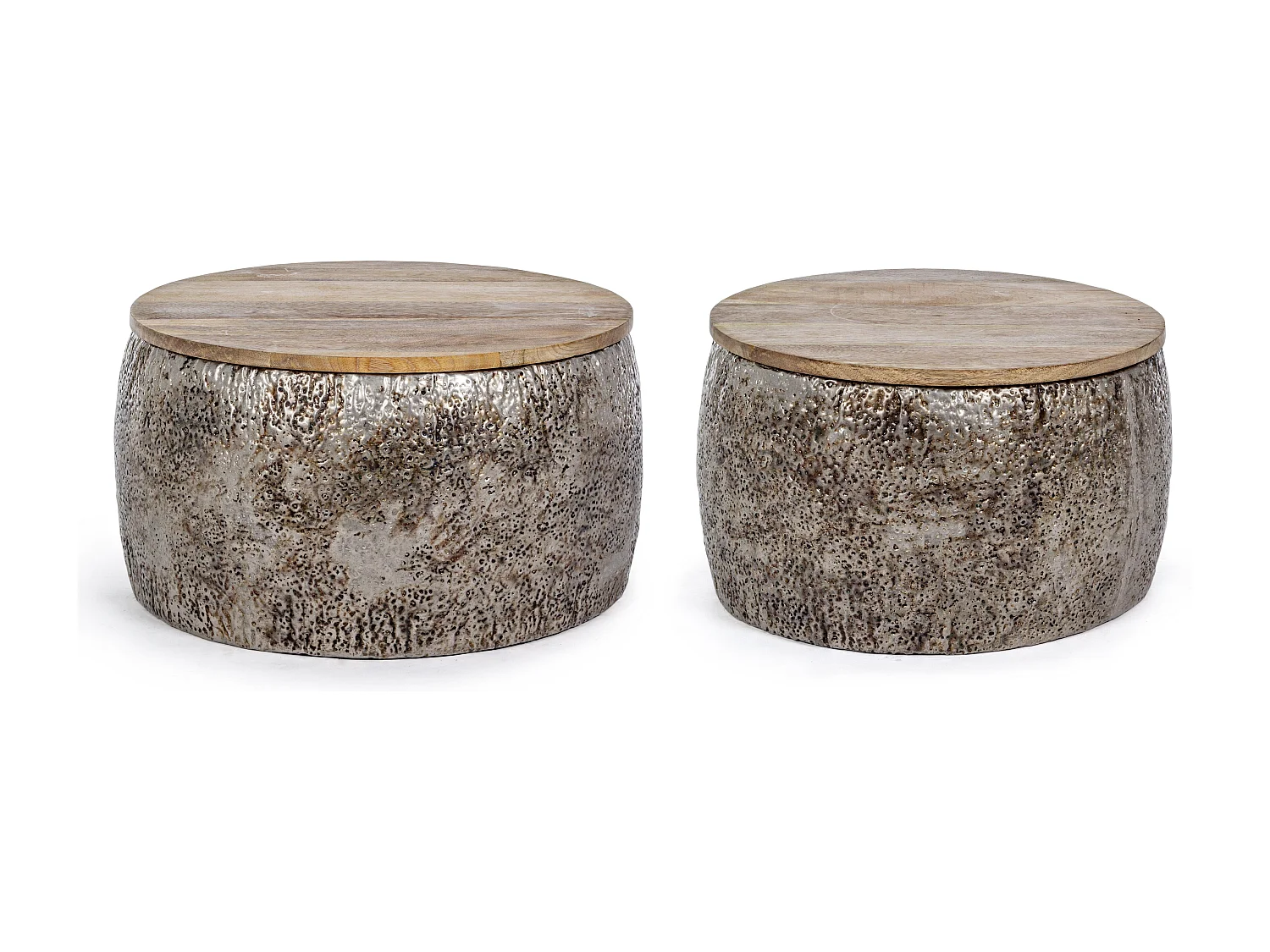 Kami salontafel van mangohout en verouderd staal - Set van 2