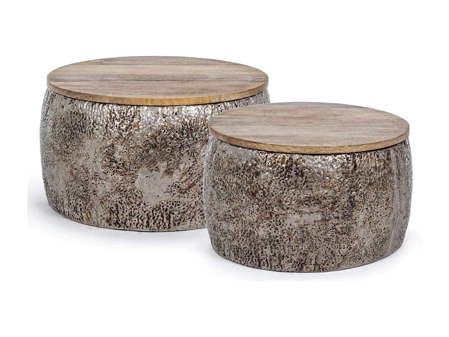 Kami salontafel van mangohout en verouderd staal - Set van 2