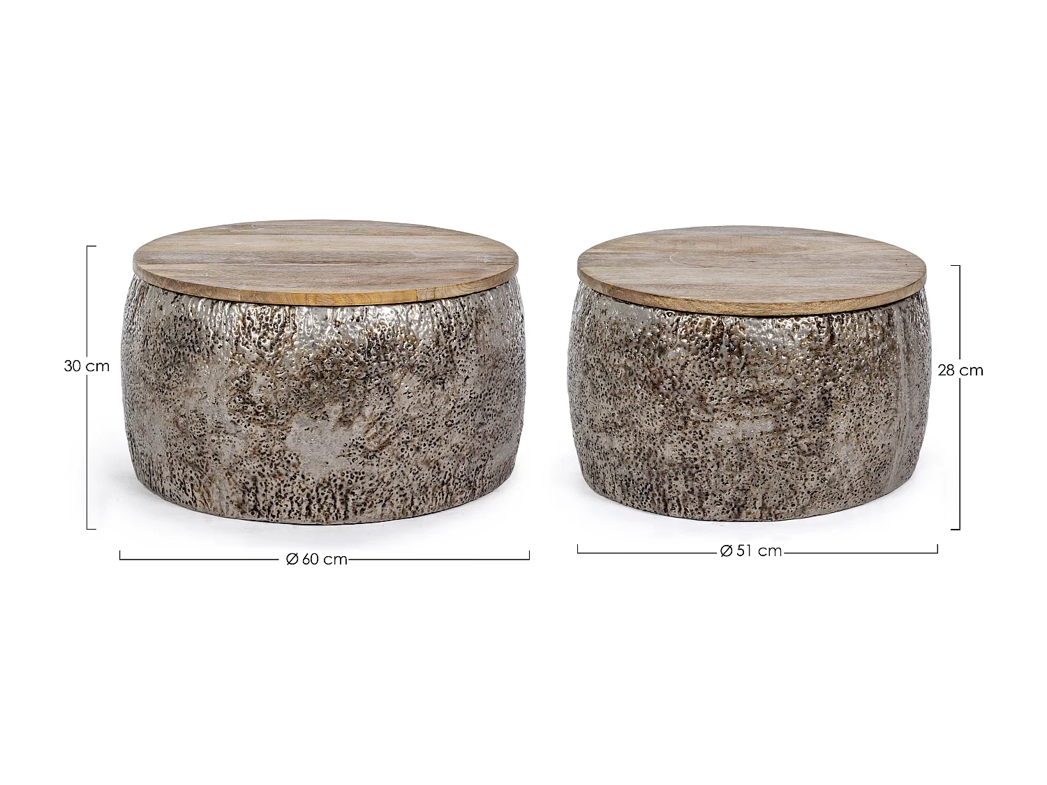 Kami salontafel van mangohout en verouderd staal - Set van 2