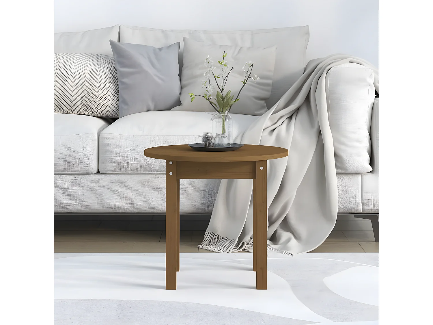 Table basse Marron miel Ø 45x40 Bois massif de pin