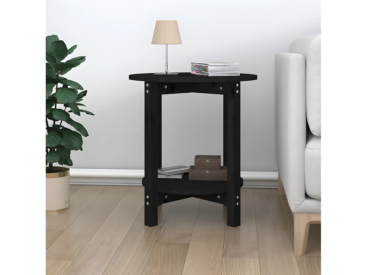 Table basse Noir Ø 55x60 Bois massif de pin