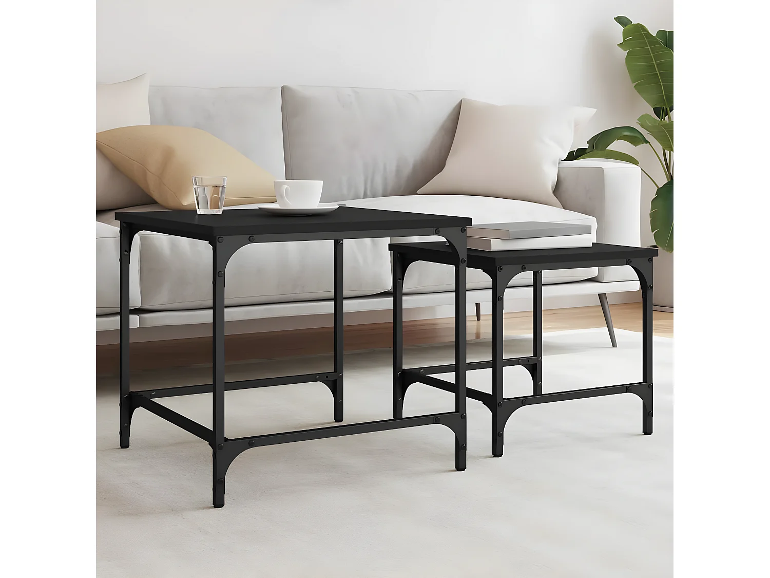 Tables basses gigognes 2 pcs noir bois d'ingénierie