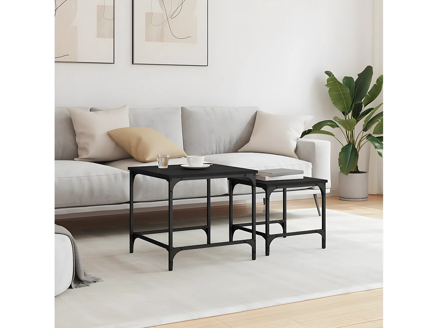 Tables basses gigognes 2 pcs noir bois d'ingénierie