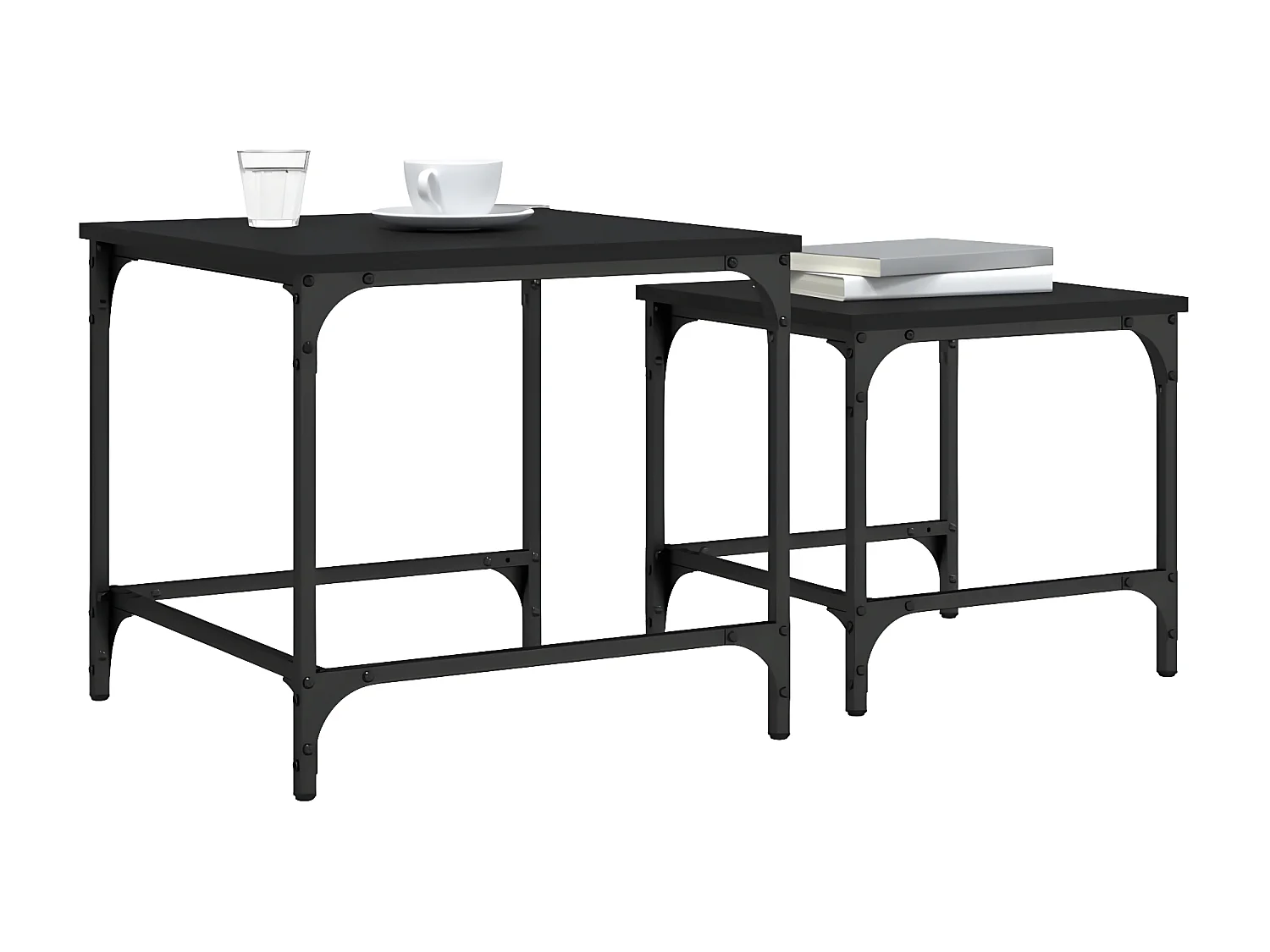 Tables basses gigognes 2 pcs noir bois d'ingénierie