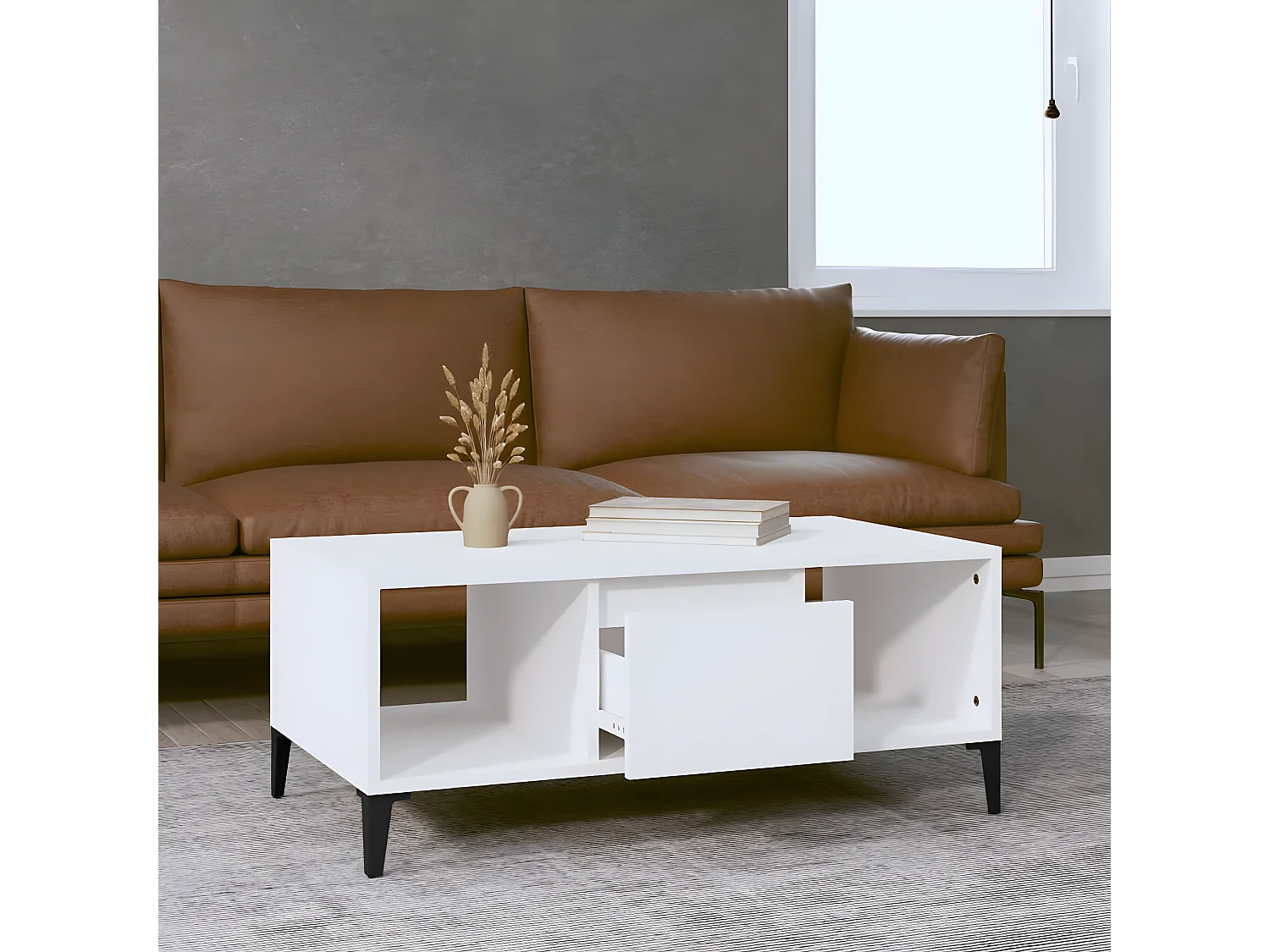 Table basse Blanc 90x50x36,5 Bois d'ingénierie