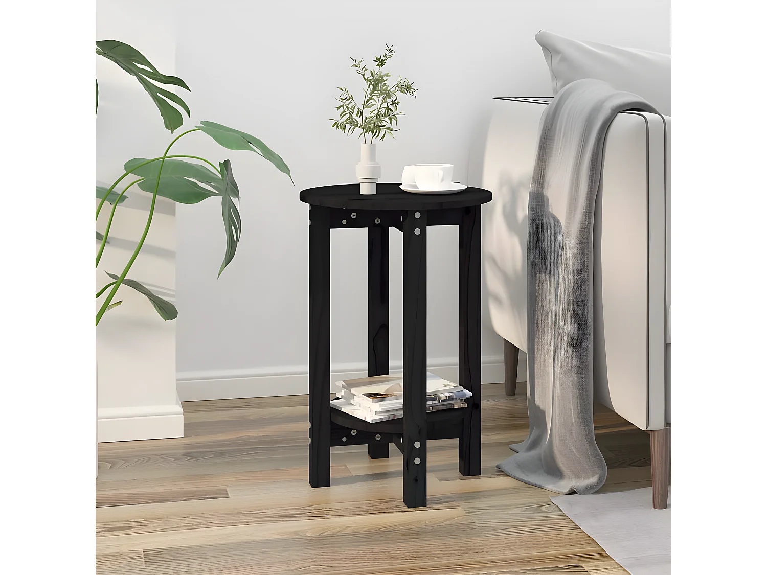 Table basse Noir Ø 40x60 Bois massif de pin