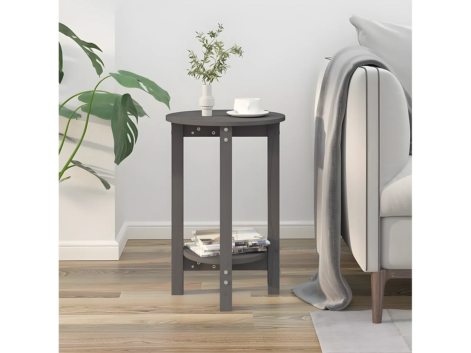 Table basse Gris Ø 40x60 Bois massif de pin