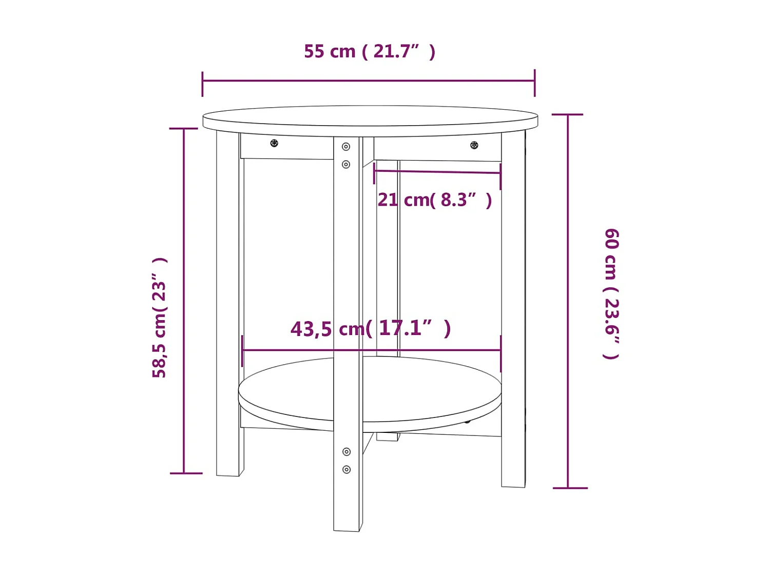 Table basse Gris Ø 55x60 Bois massif de pin