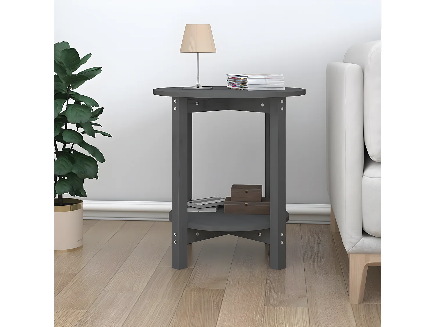 Table basse Gris Ø 55x60 Bois massif de pin