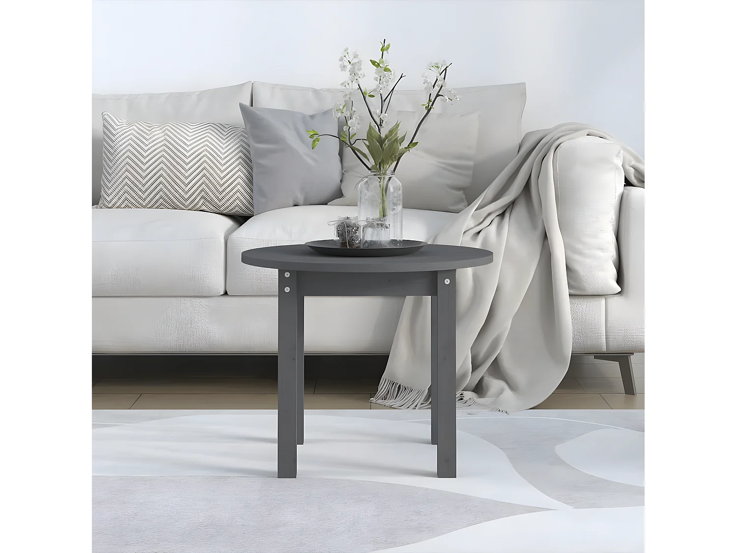 Table basse Gris Ø 55x45 Bois massif de pin