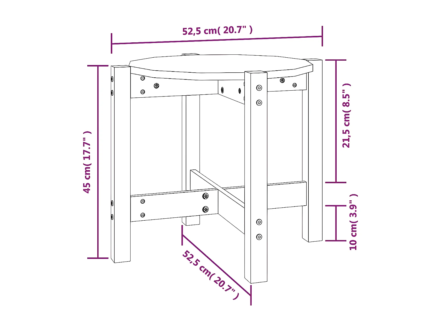 Table basse Ø 52,5x45 Bois massif de pin