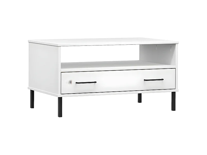 Table basse avec pieds en métal Blanc 85x50x45 Bois OSLO