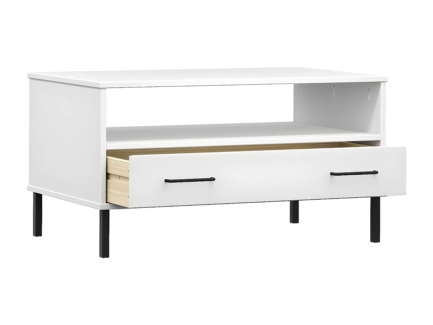 Table basse avec pieds en métal Blanc 85x50x45 Bois OSLO