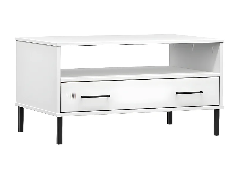 Table basse avec pieds en métal Blanc 85x50x45 Bois OSLO