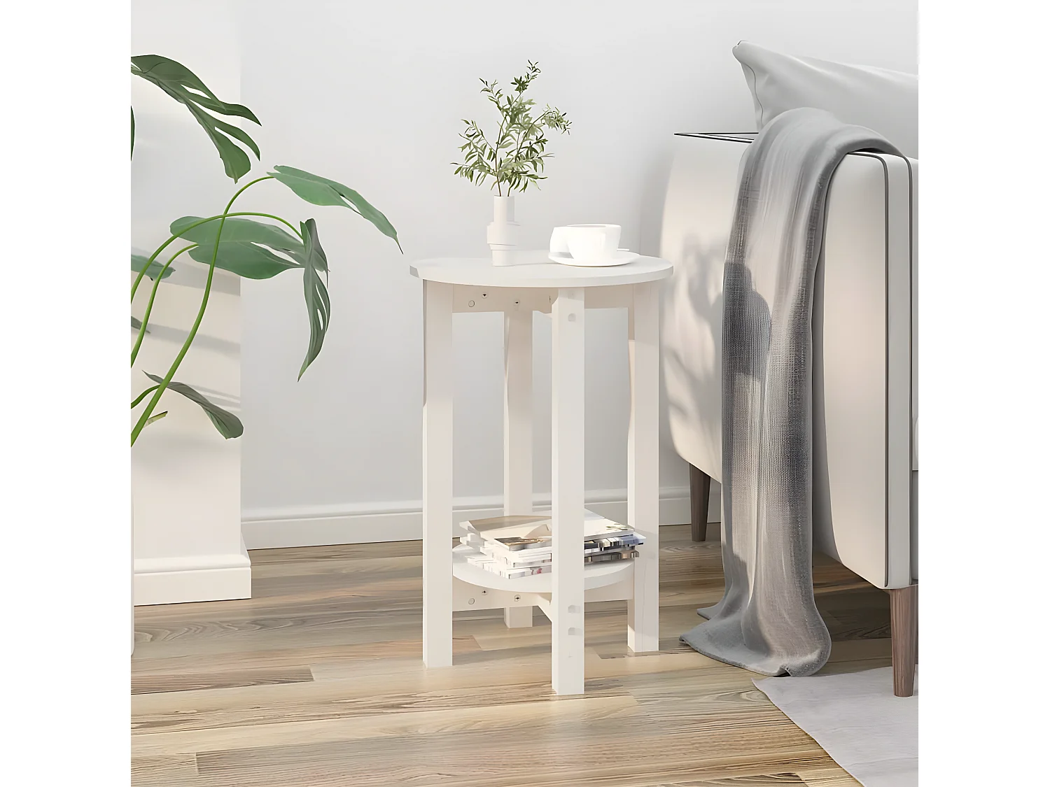 Table basse Blanc Ø 40x60 Bois massif de pin