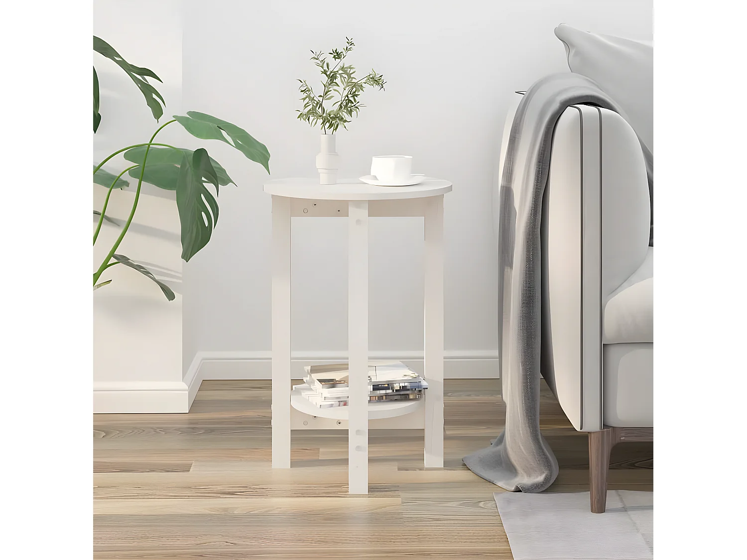 Table basse Blanc Ø 40x60 Bois massif de pin