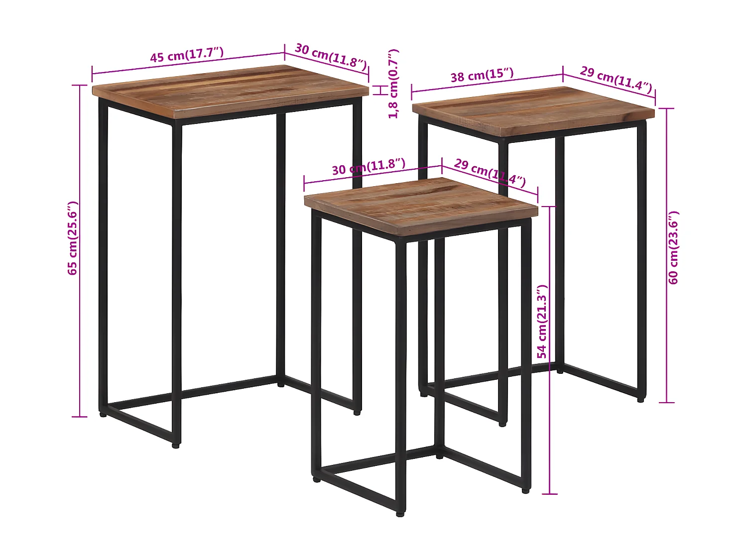 Tables basses gigognes 3 pcs bois massif de teck