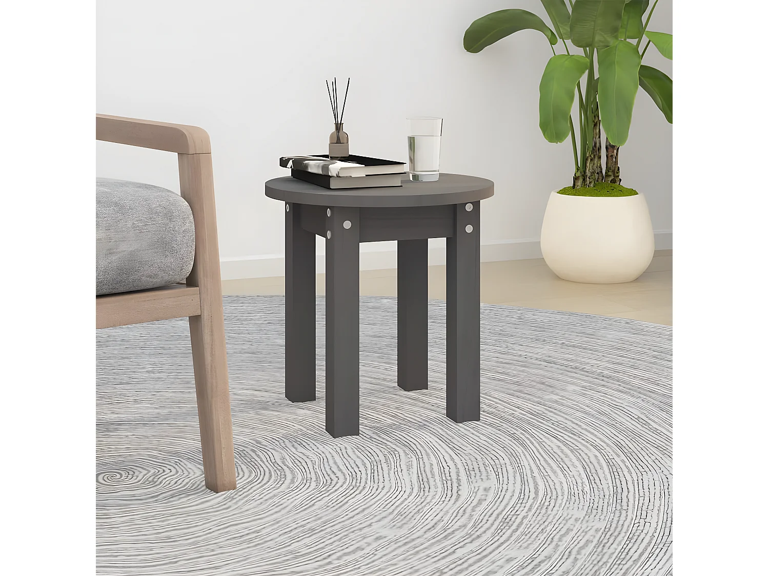 Table basse Gris Ø 35x35 Bois massif de pin
