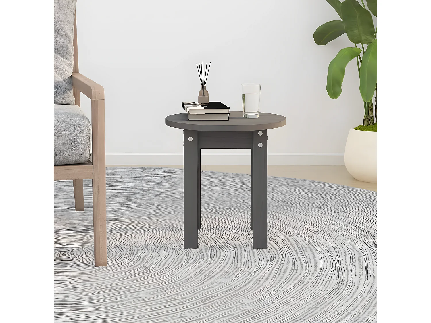 Table basse Gris Ø 35x35 Bois massif de pin