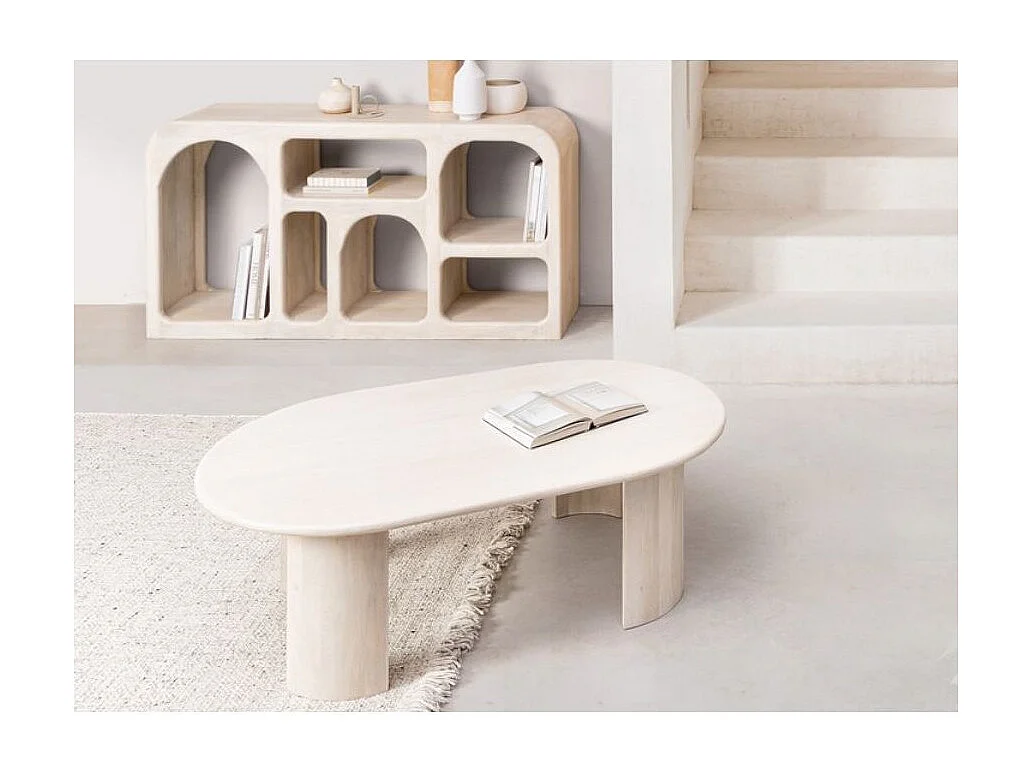 Table basse ovale en bois massif Orinda 130cm-Couleur Marron
