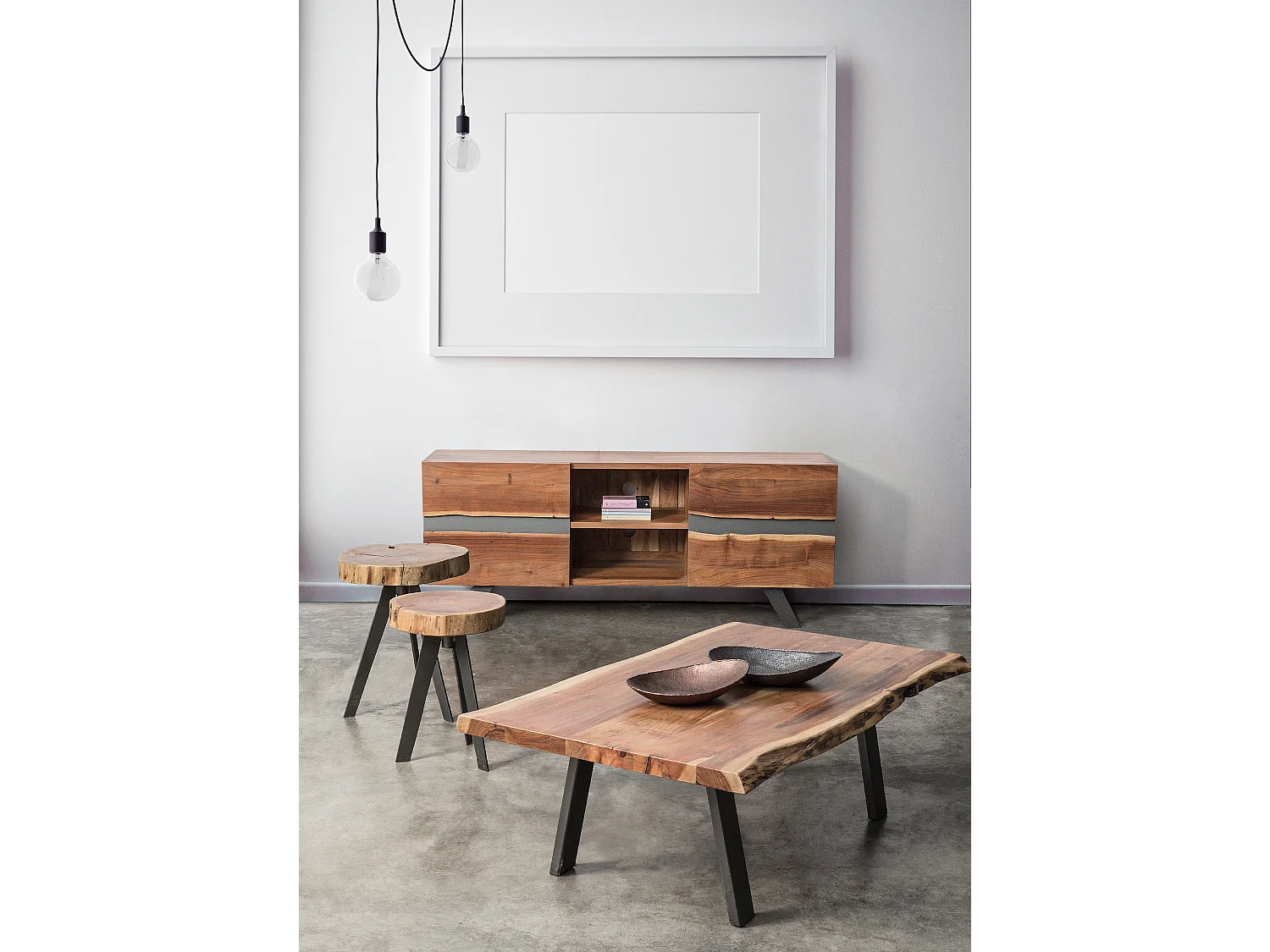 Table d'appoint ronde bois acacia naturel Denia - Lot de 2