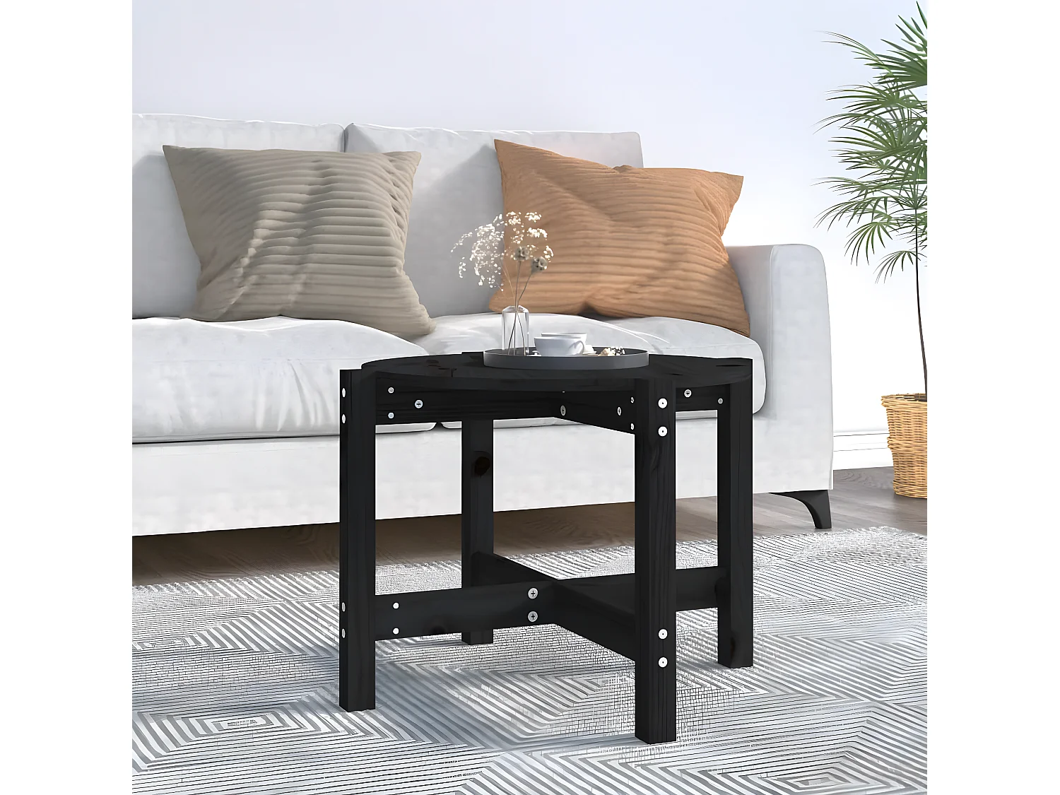 Table basse Noir Ø 62,5x45 Bois massif de pin