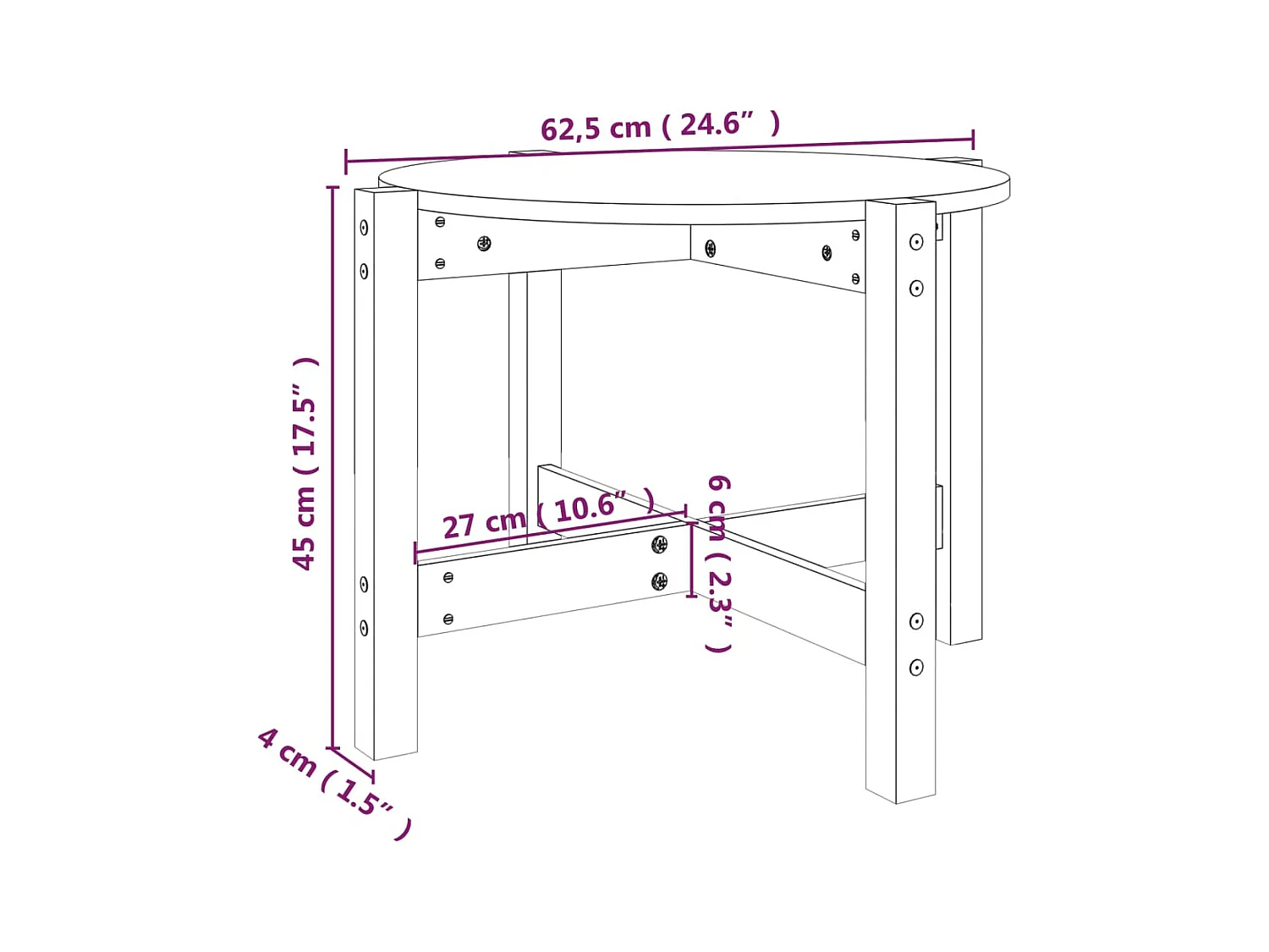 Salontafel Ø 62,5x45 cm massief grenenhout zwart
