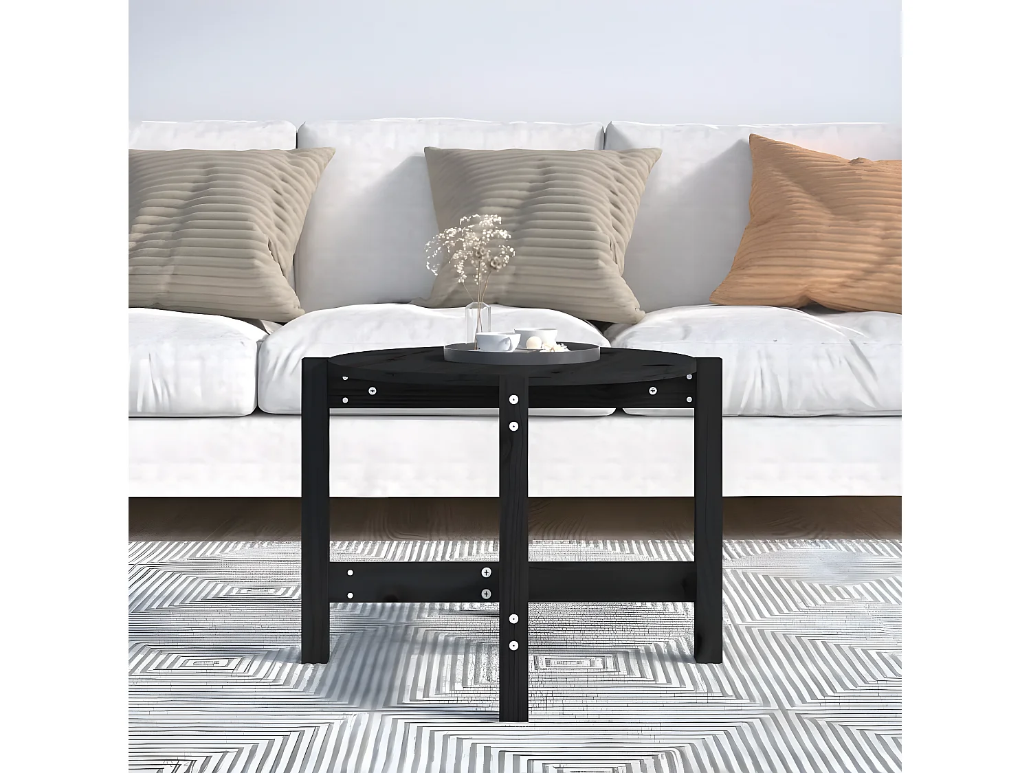 Table basse Noir Ø 62,5x45 Bois massif de pin