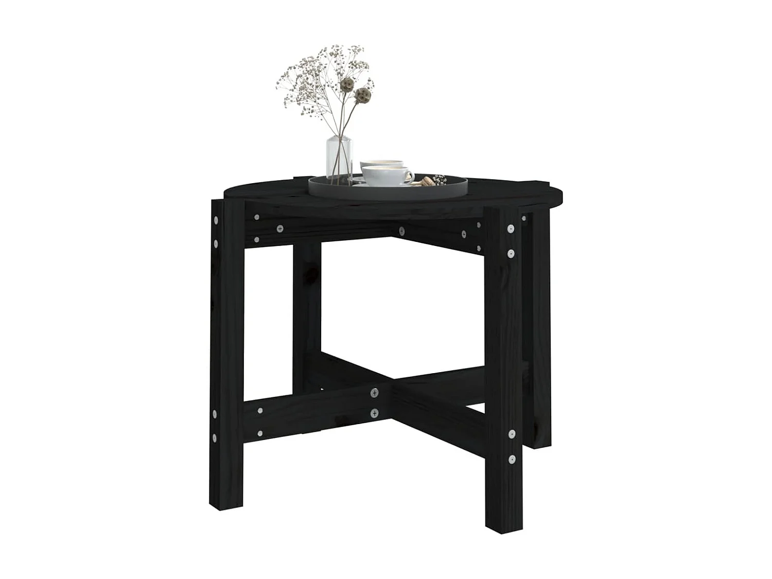 Table basse Noir Ø 62,5x45 Bois massif de pin