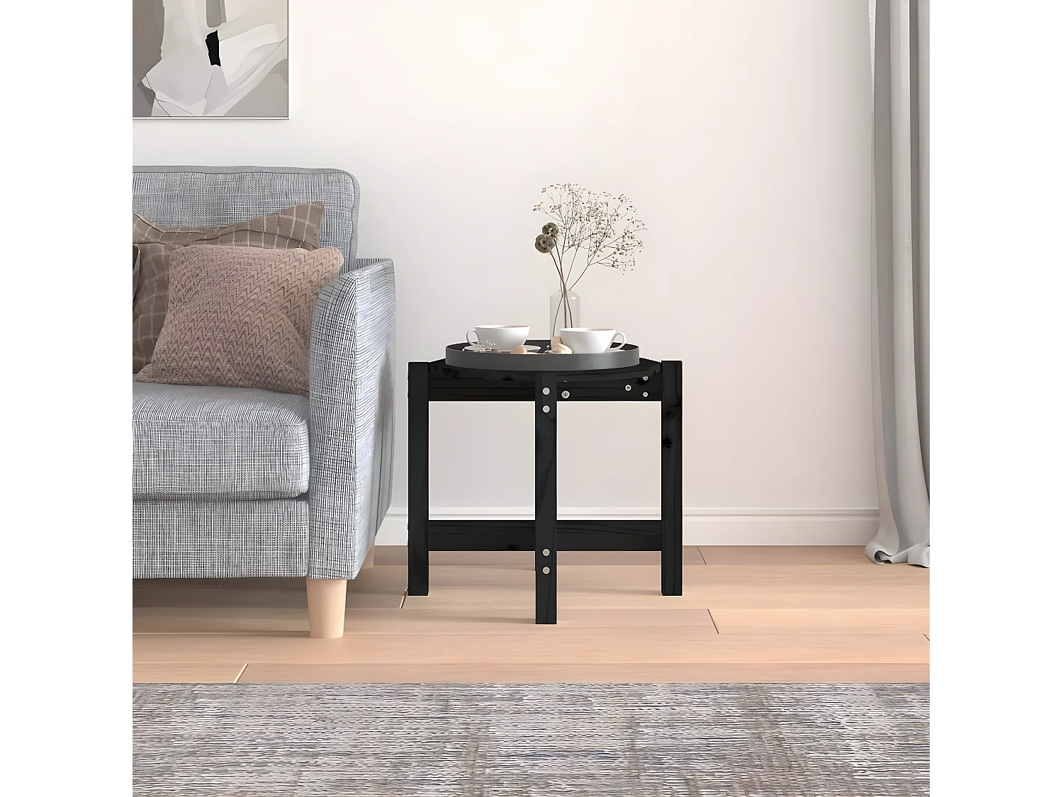 Table basse Noir Ø 52,5x45 Bois massif de pin