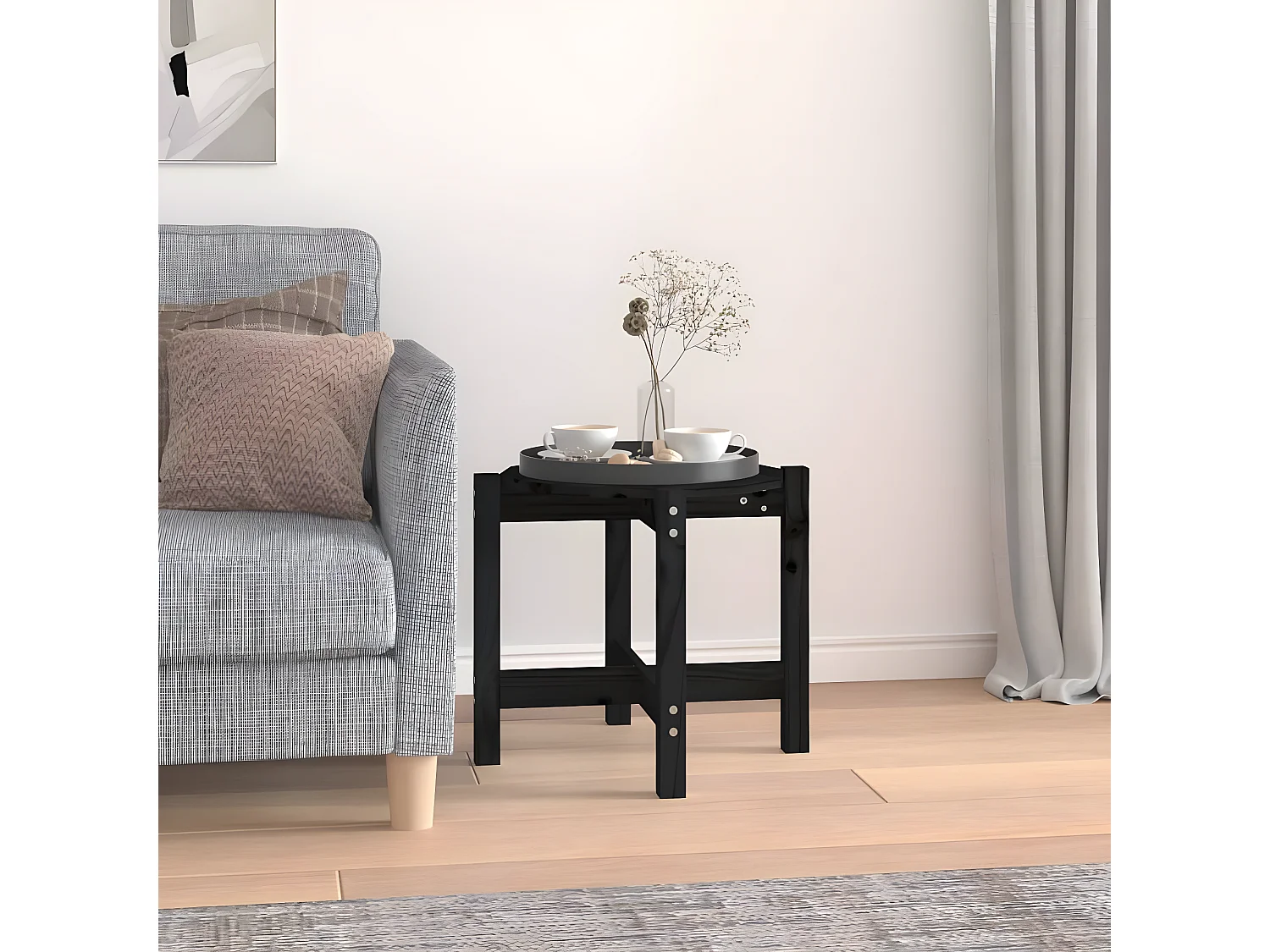 Table basse Noir Ø 52,5x45 Bois massif de pin