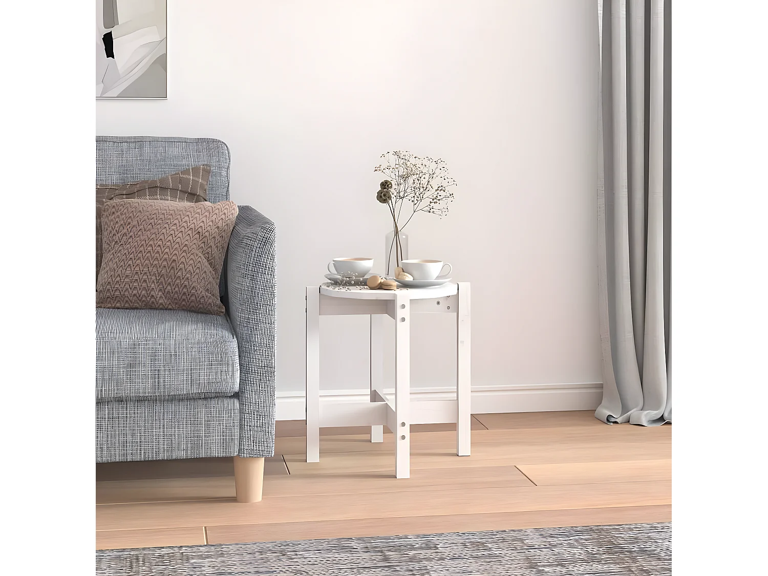 Table basse Blanc Ø 42,5x45 Bois massif de pin