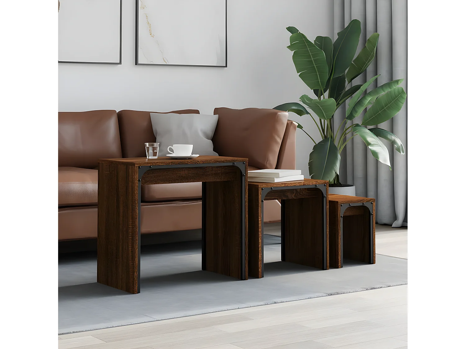Tables basses gigognes 3 pcs chêne marron bois d'ingénierie