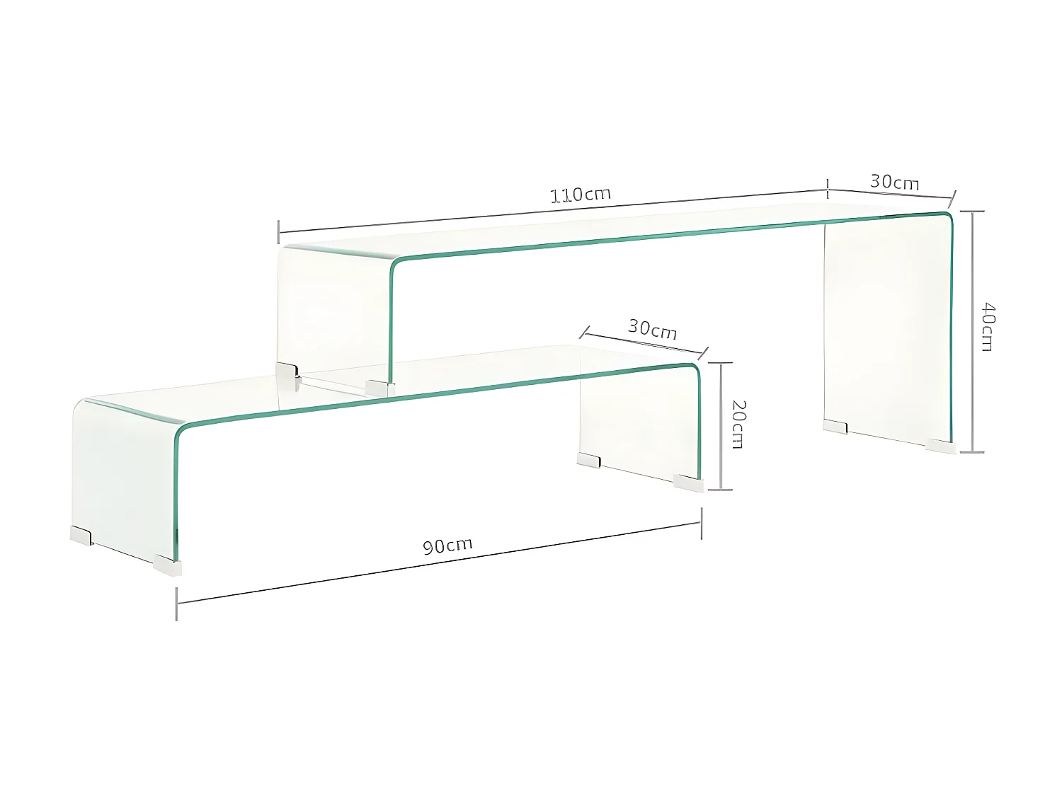 Table basse rectangulaire verre trempé transparent Niu