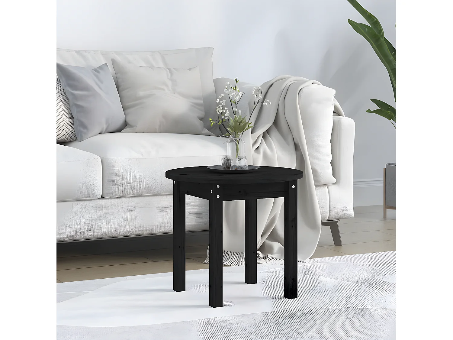 Table basse Noir Ø 45x40 Bois massif de pin