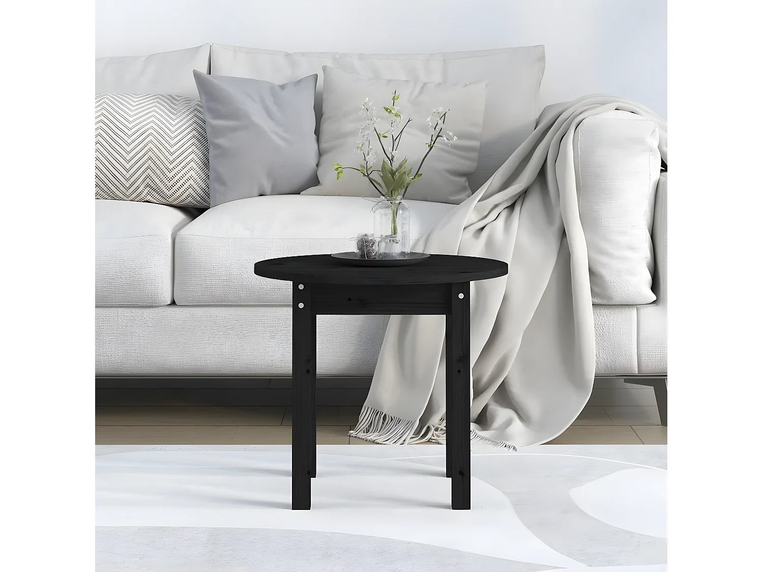 Table basse Noir Ø 45x40 Bois massif de pin