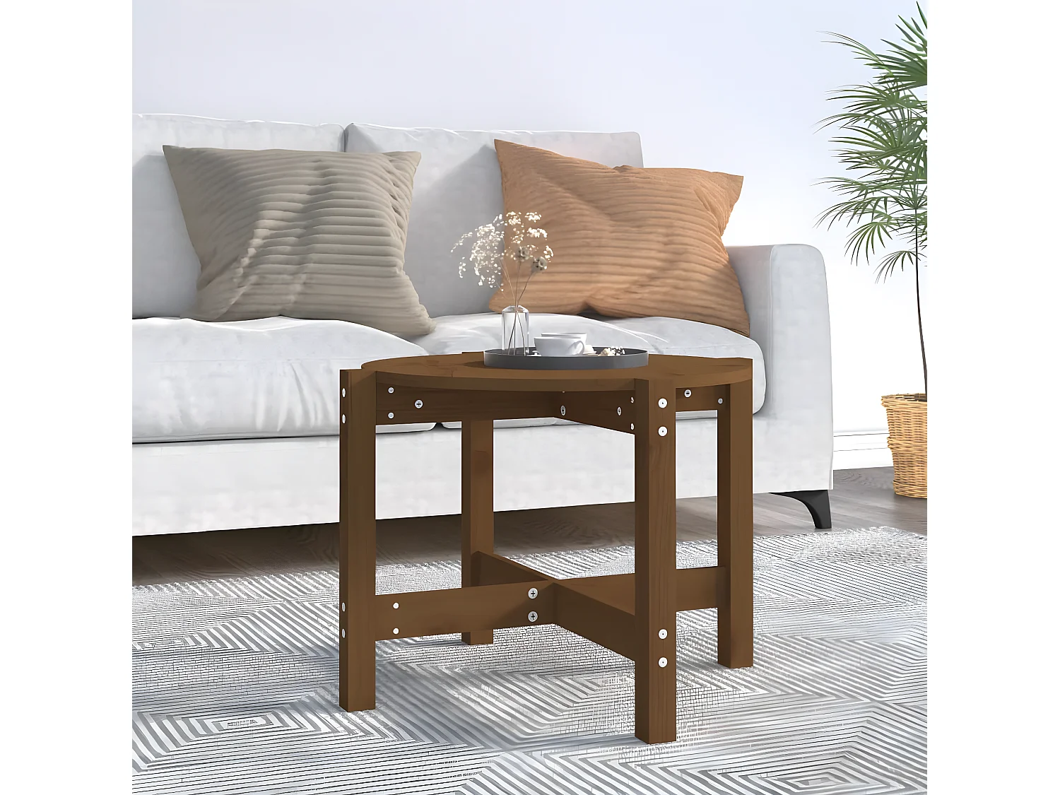 Table basse Marron miel Ø 62,5x45 Bois massif de pin