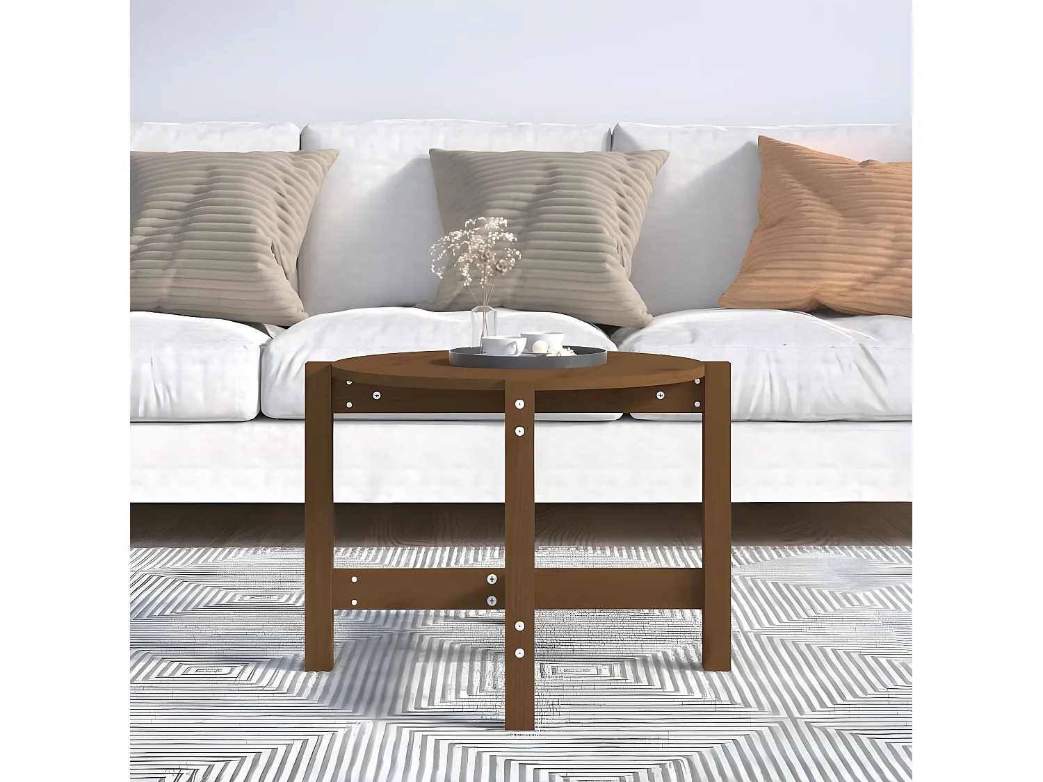 Table basse Marron miel Ø 62,5x45 Bois massif de pin