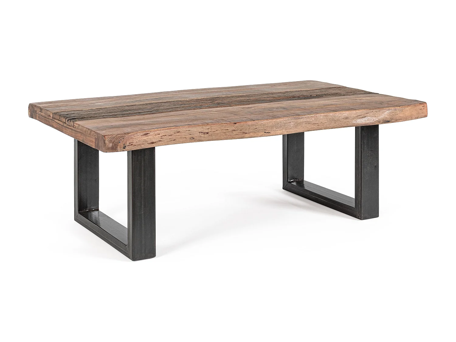 Table basse rectangulaire en bois d'acacia sur 2 pieds acier noir Natty 120cm