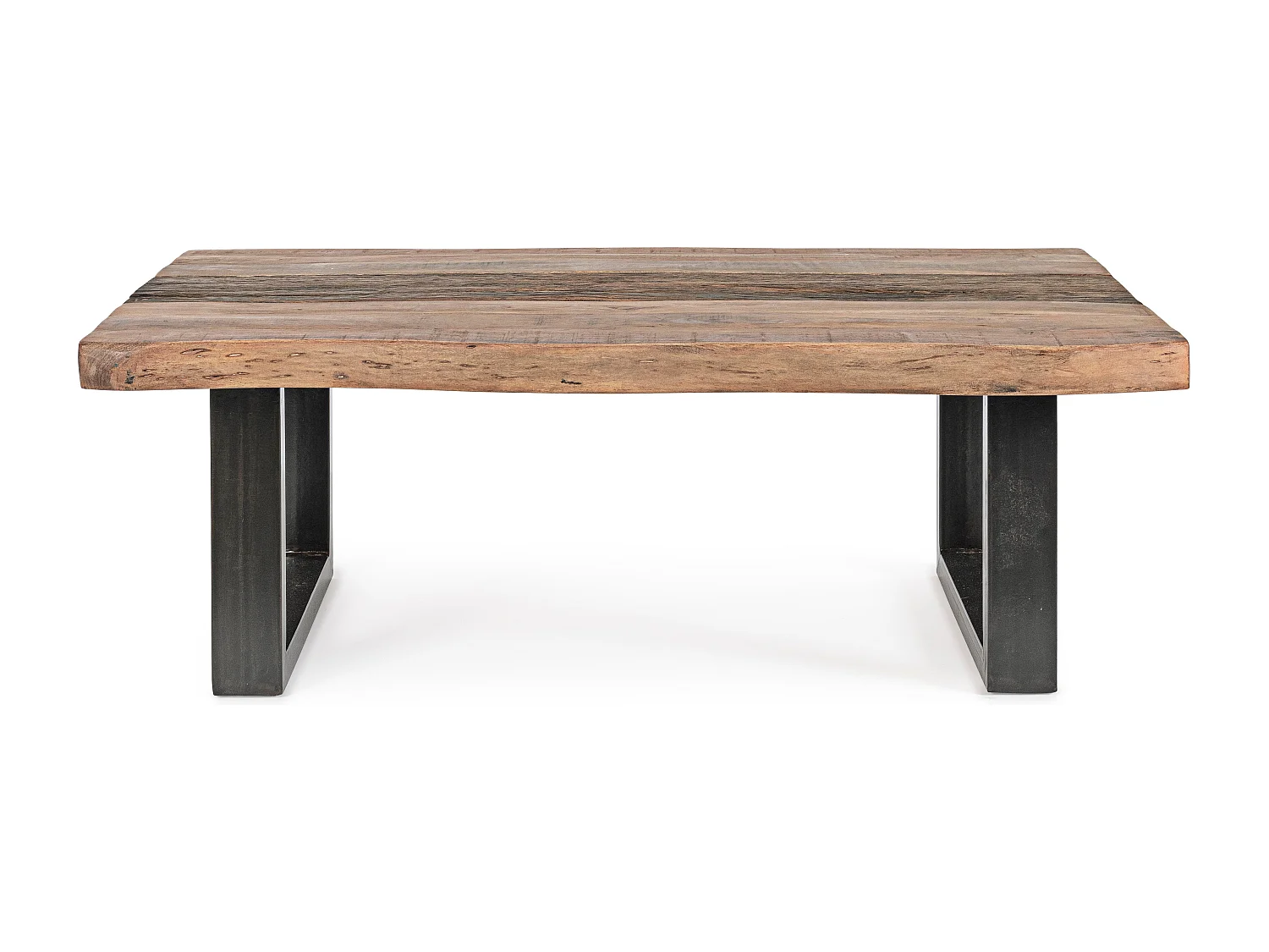 Table basse rectangulaire en bois d'acacia sur 2 pieds acier noir Natty 120cm