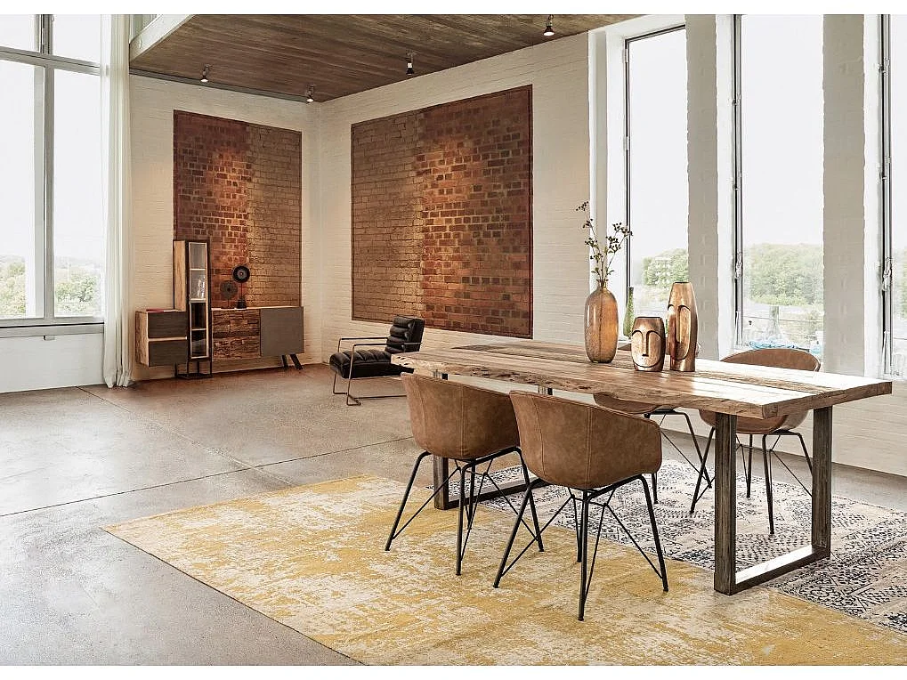 Table basse rectangulaire en bois d'acacia sur 2 pieds acier noir Natty 120cm