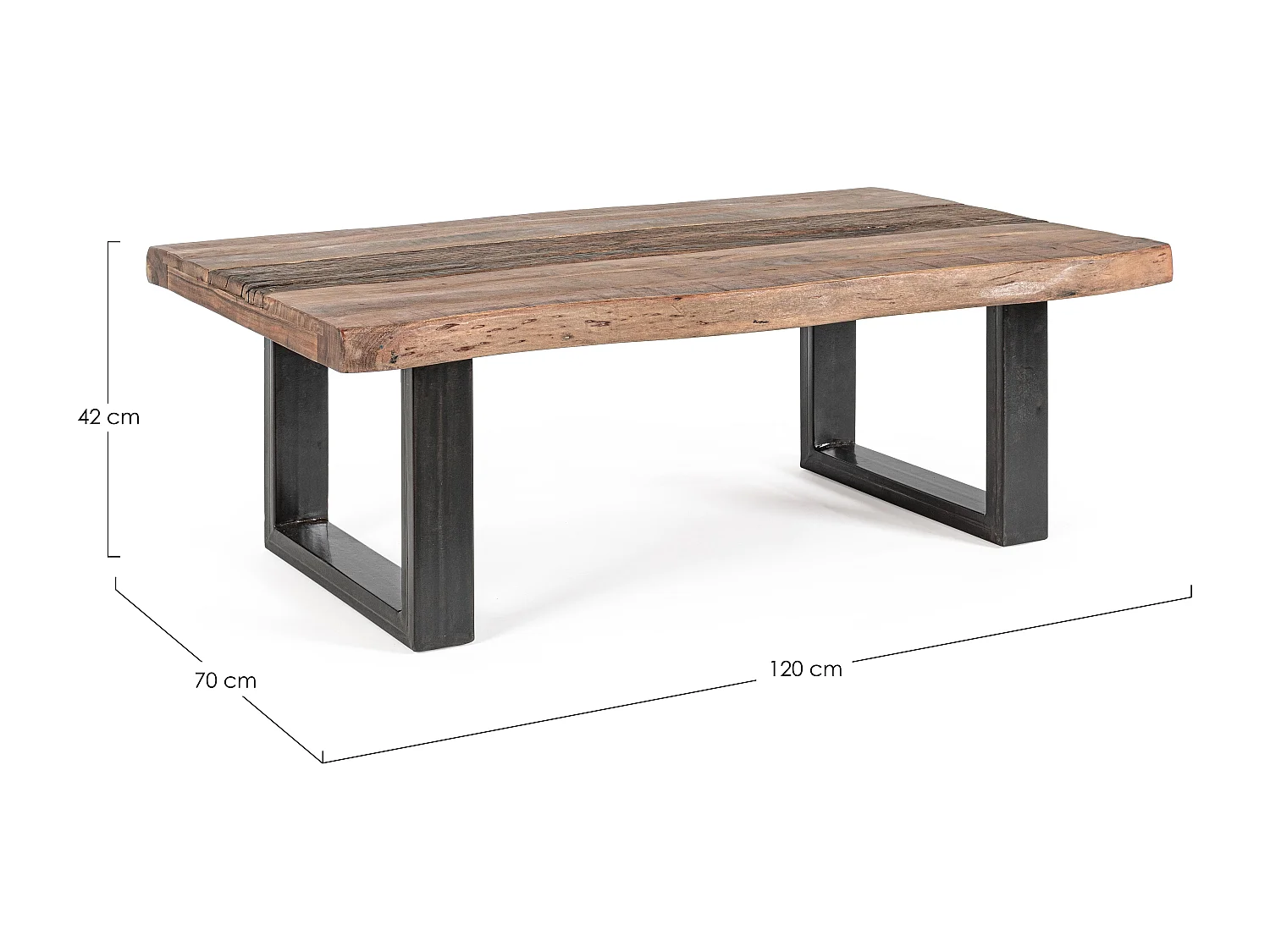 Table basse rectangulaire en bois d'acacia sur 2 pieds acier noir Natty 120cm