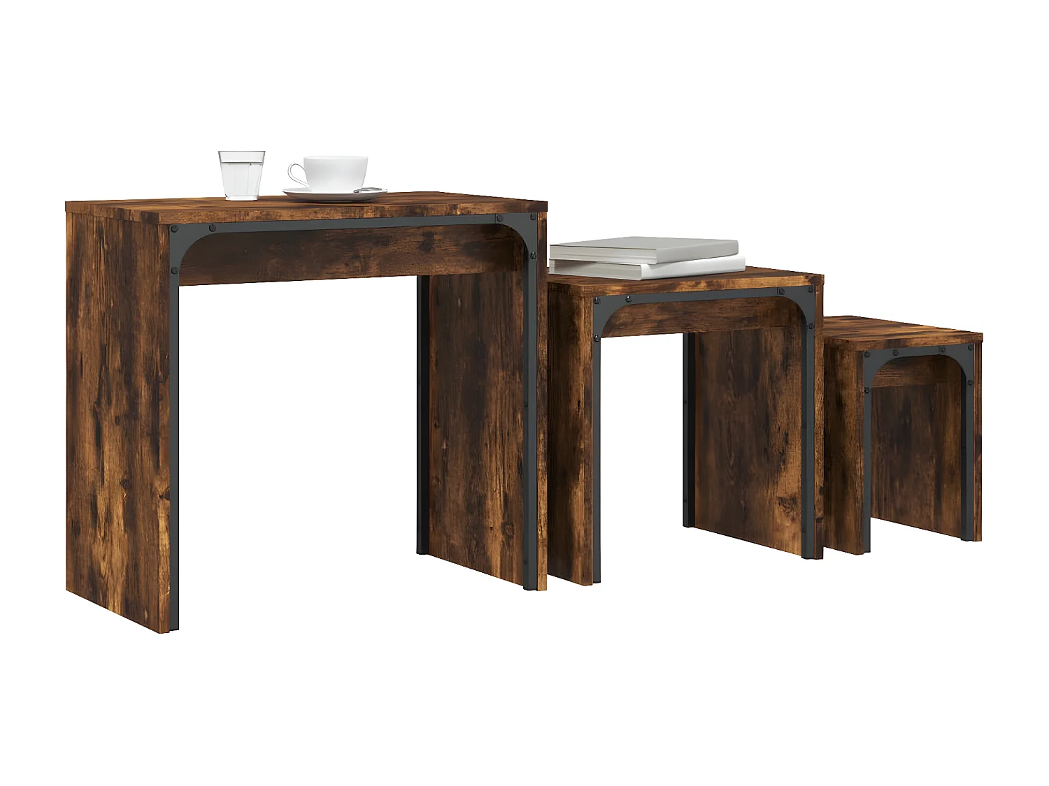 Tables basses gigognes 3 pcs chêne fumé bois d'ingénierie