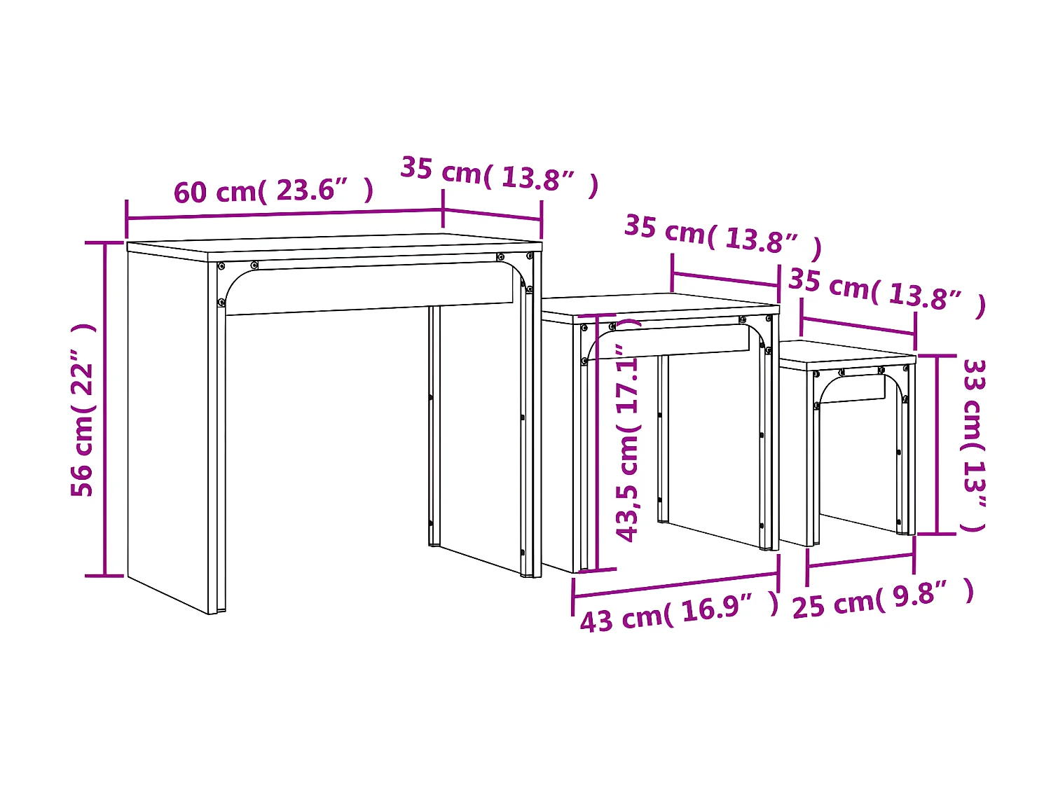 Tables basses gigognes 3 pcs chêne fumé bois d'ingénierie