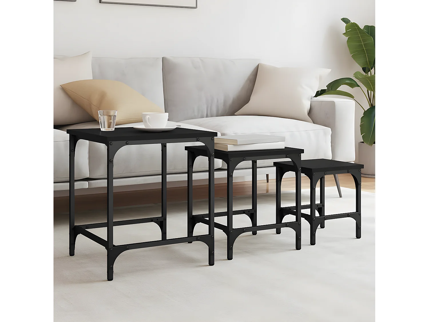 Tables basses gigognes 3 pcs noir bois d'ingénierie